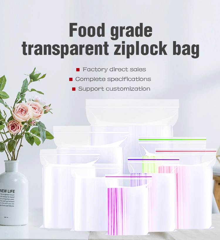 Yurui Factory LDPE Transparent Resealable Poly Bag with Red Line on The Lip