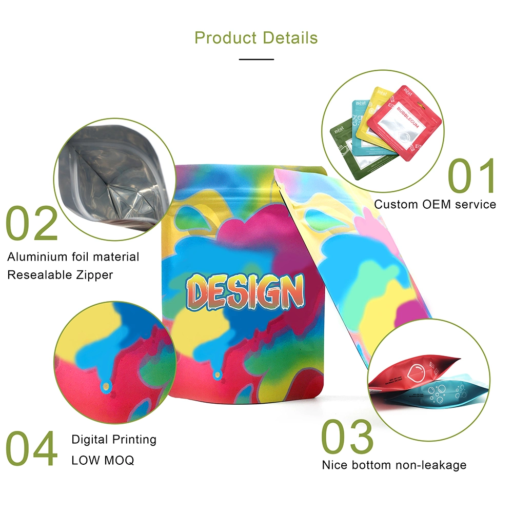 Smell Proof Custom Printed Reusable Plastic Heat Seal Mini Ziplock Baggies Stand up Pouch 3.5g Resealable Mylar Bags
