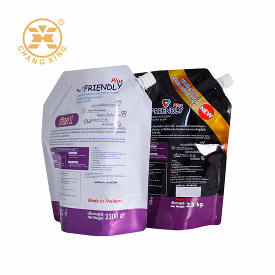 200ml, 500ml, 750ml, 1L, 2L 고품질 누수 방지 코너 뚜껑 맞춤형 화장품 액체 세제 플라스틱 스탠드 업 파우치 손잡이 포함